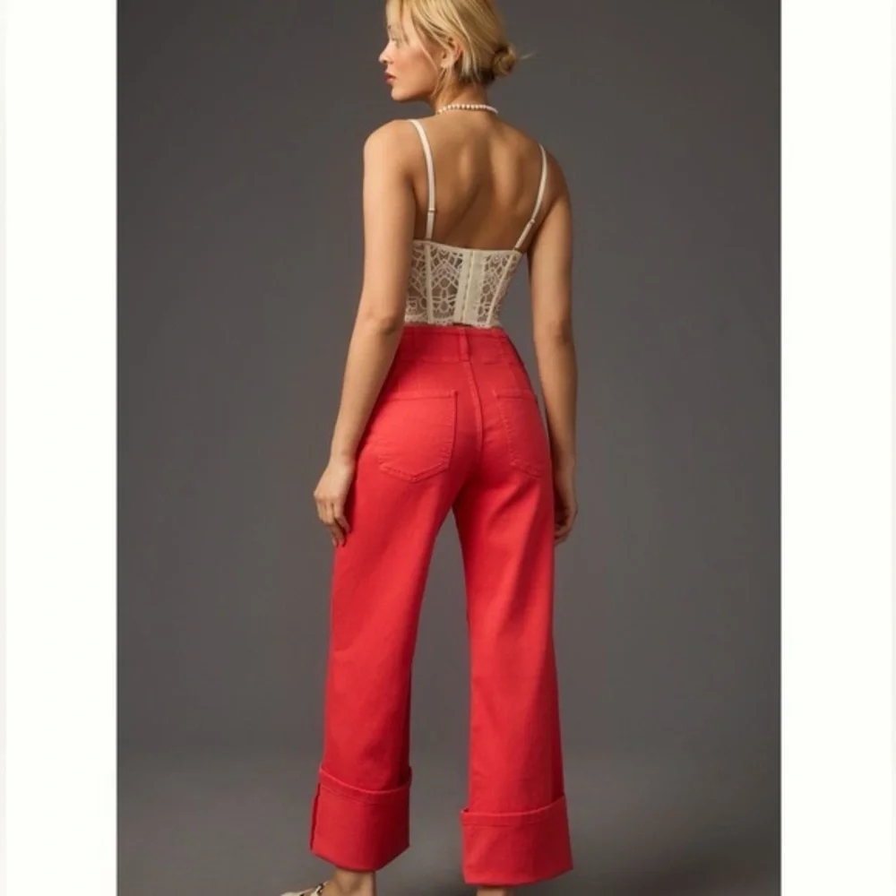 Anthropologie Pilcro relaxed cuff mid rise straight jeans in raspberry size 28 - Picture 2 of 6